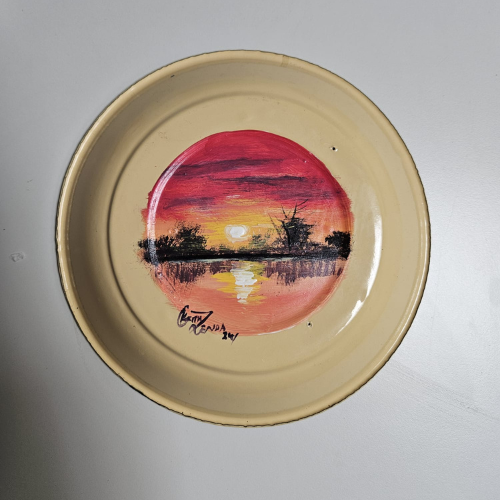 Kango Plate – Interior Only, Hand-Painted with a Rich Sunset