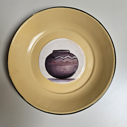 Kango Plate – Traditional African Jar on the Front, Village Scene on the Back
